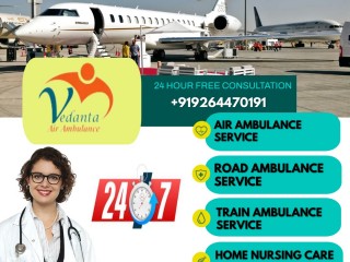 Vedanta Air Ambulance Service in Srinagar with Hi-Tech Healthcare Equipment